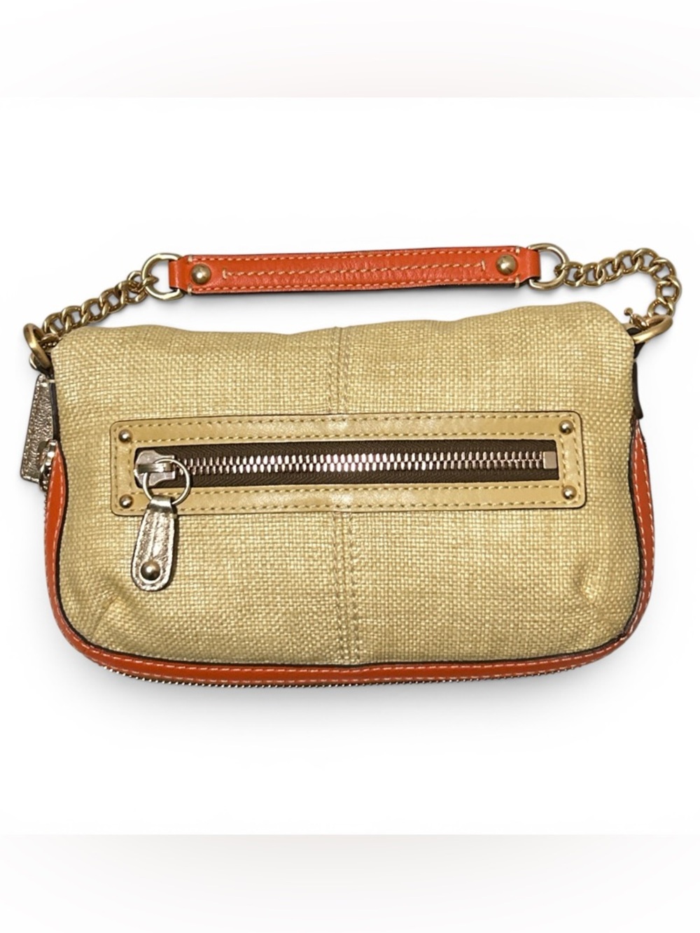 COACH Y2K  Bonnie Kiss Lock Frame Fold Over Straw w/Leather Trim  Demi Bag - Picture 5 of 12